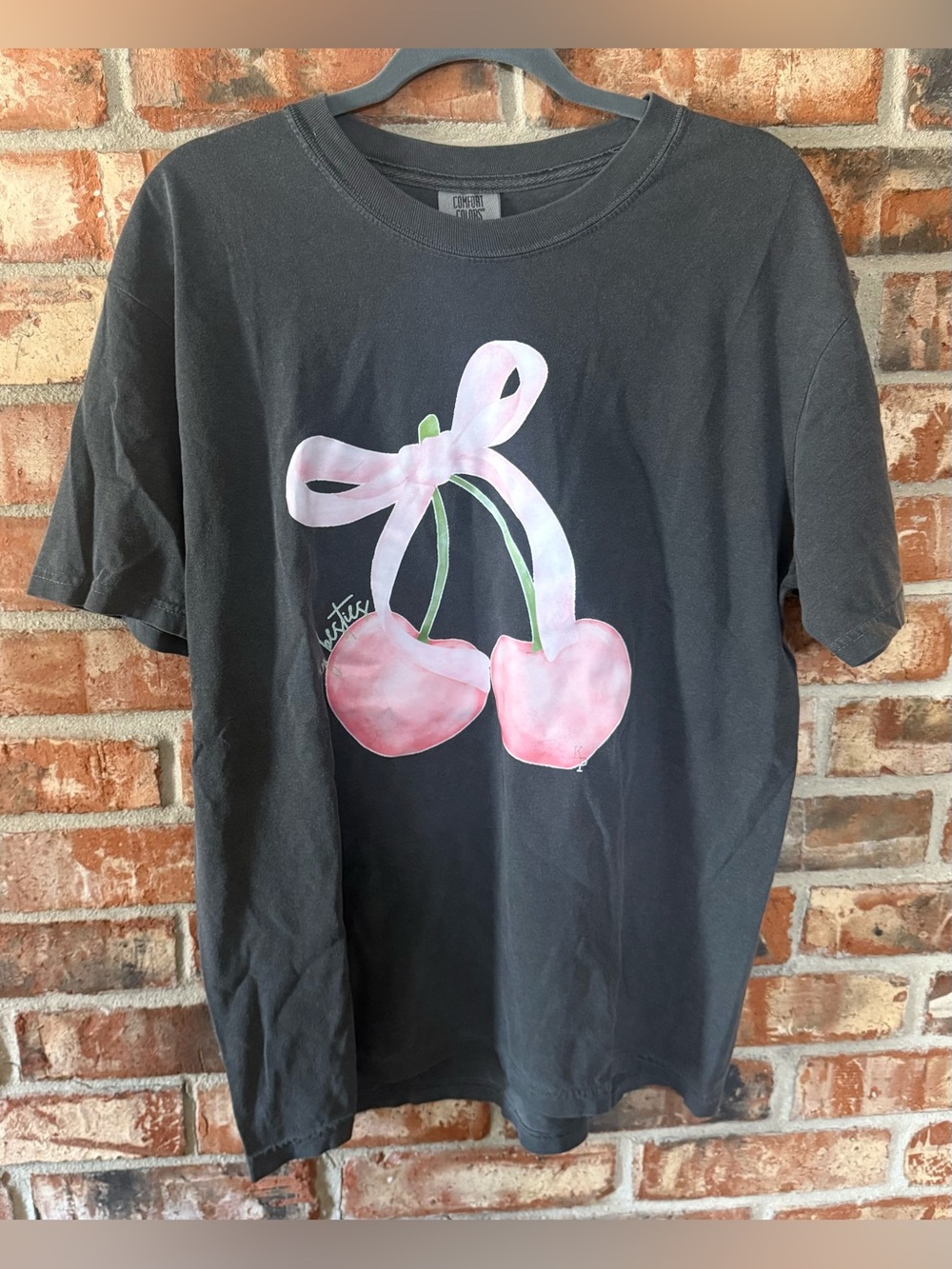 Comfort Colors Pepper Tee with Pink Cherry Bow Graphic